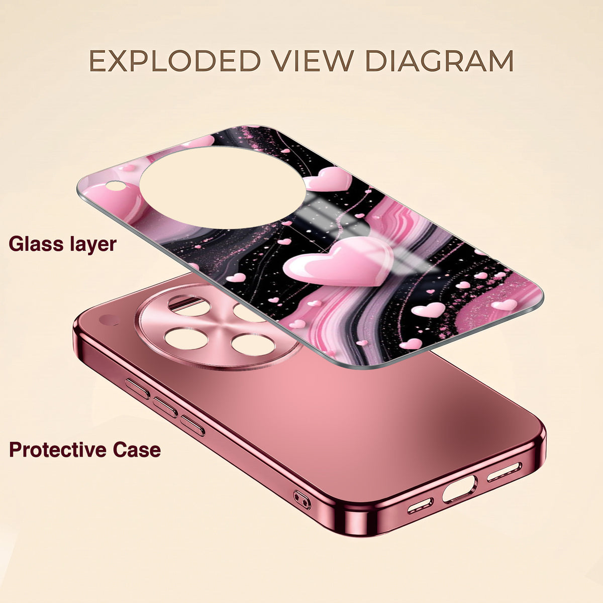 Oppo Find X8 5G Love Sparkle Pink Electroplated Glass Phone Back Case