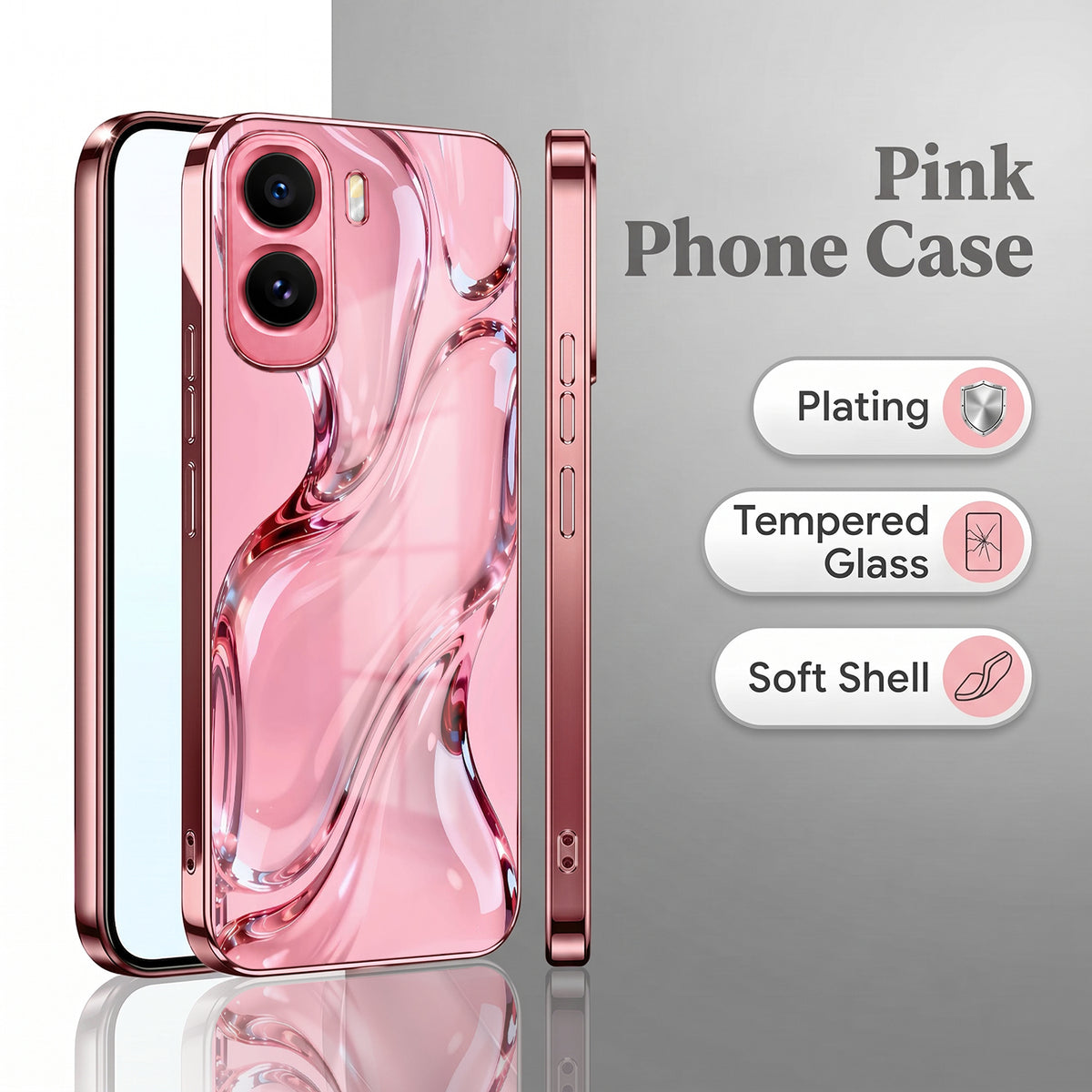 Vivo T5 Pro 5G Crystal Wave Energy Pink Electroplated Glass Phone Back Case