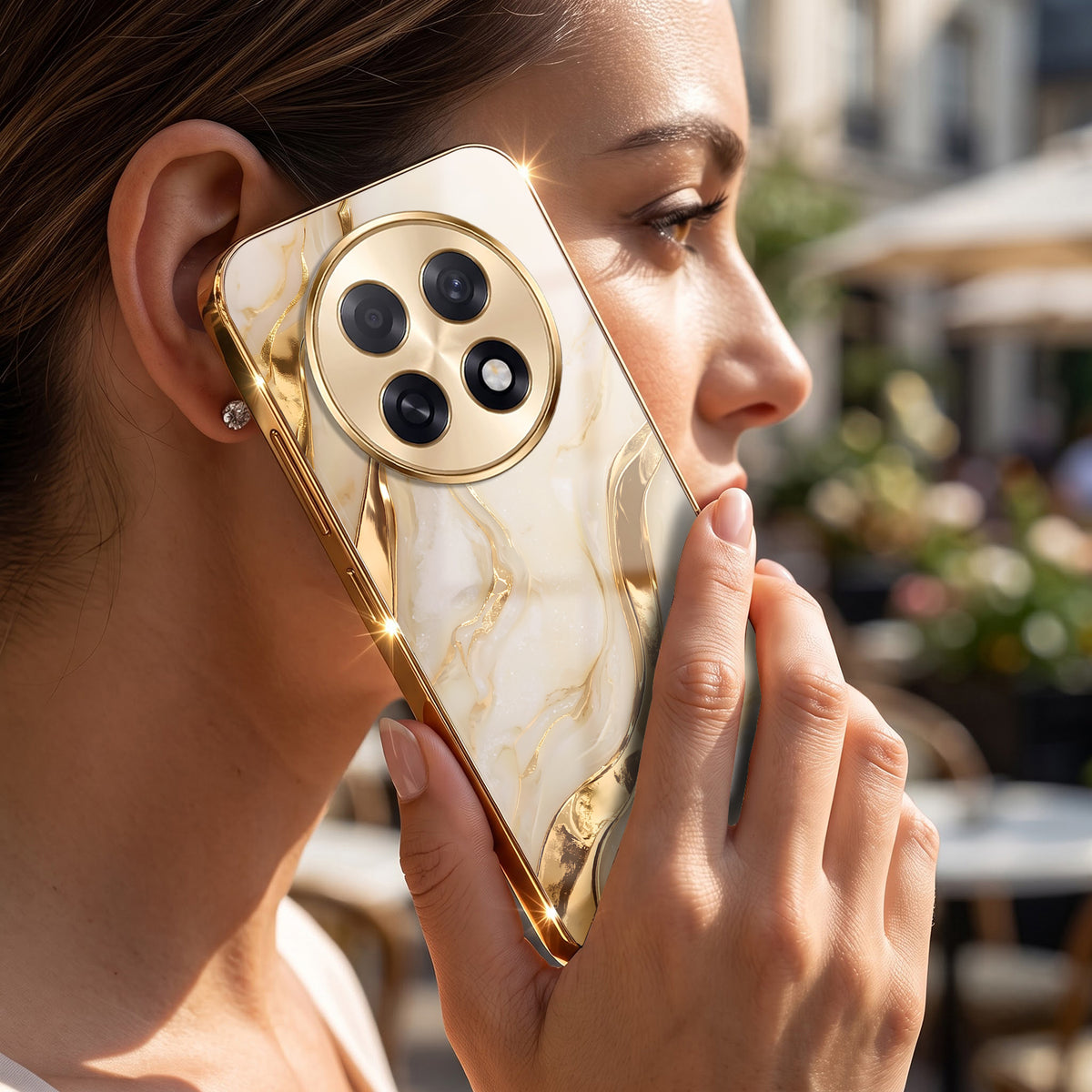 Oppo F31 Pro+ 5G Marvel Texture Gold Electroplated Glass Phone Back Case