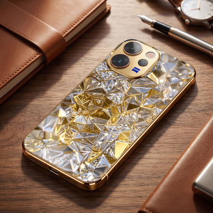 Vivo V70 5G White Diamond Shatter Gold Electroplated Glass Phone Back Case