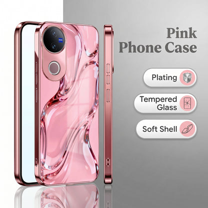 Vivo V50 5G Crystal Wave Energy Pink Electroplated Glass Phone Back Case