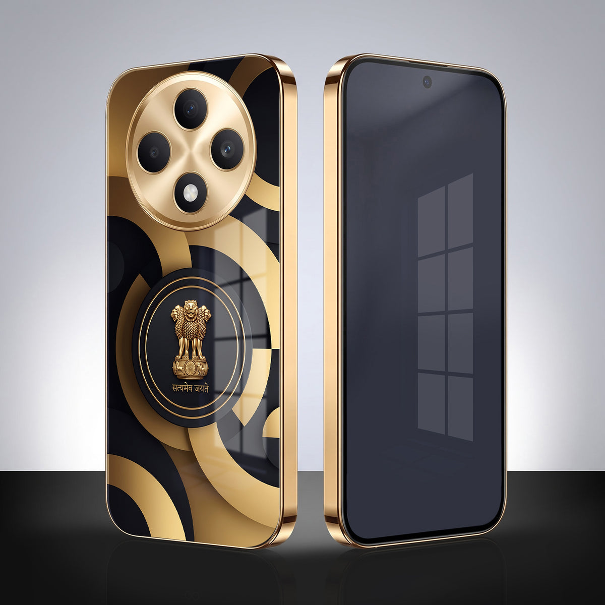 Oppo F27 5G Royal Emblem Gold Electroplated Glass Phone Back Case