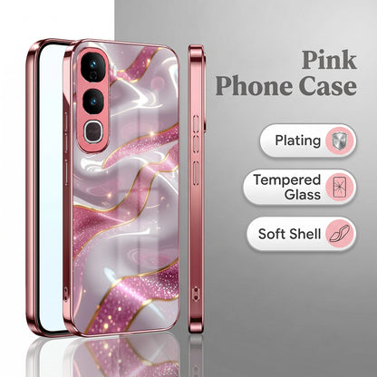 Vivo Y400 Pro 5G Pearl Marble Pink Electroplated Glass Phone Back Case