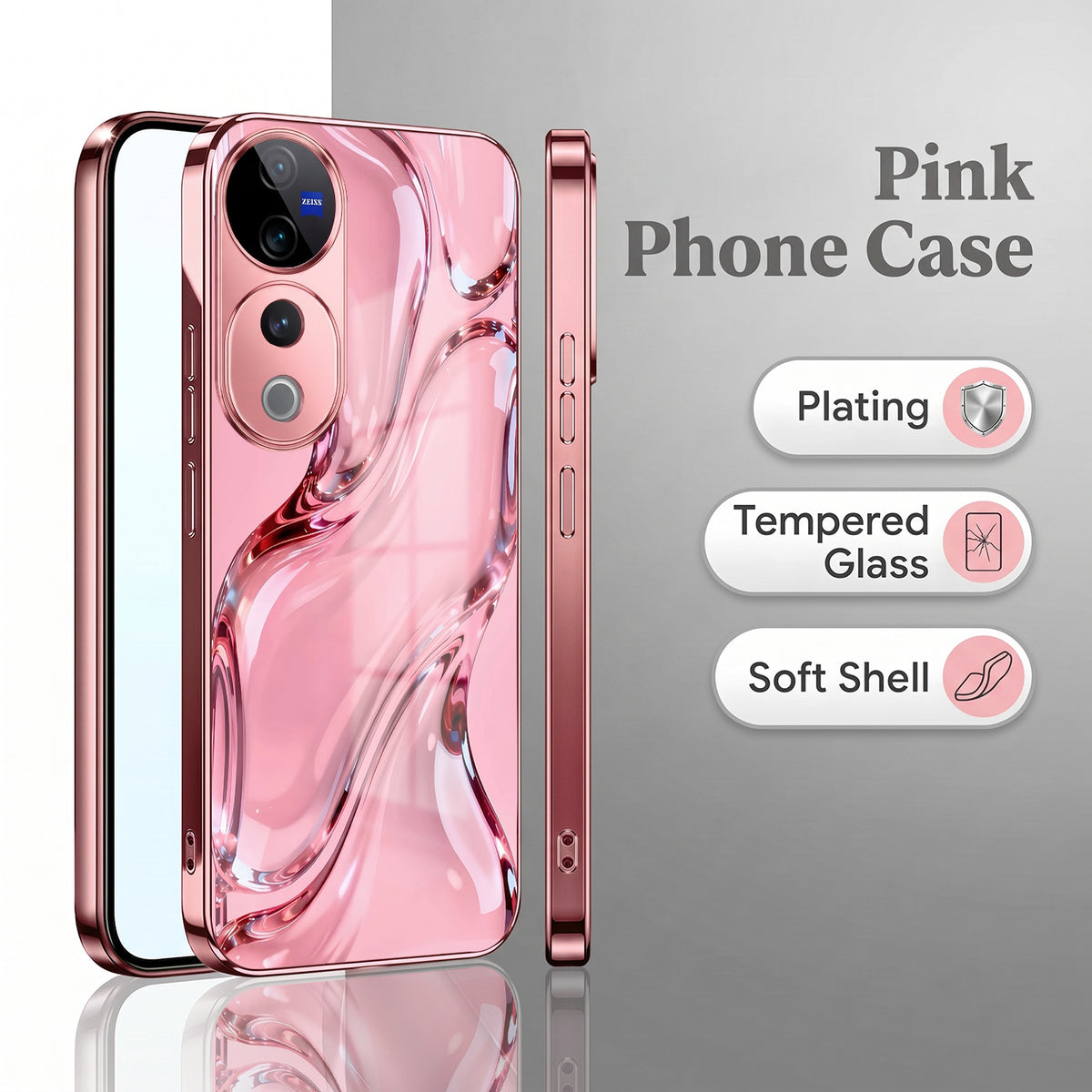 Vivo V40 Pro 5G Crystal Wave Energy Pink Electroplated Glass Phone Back Case