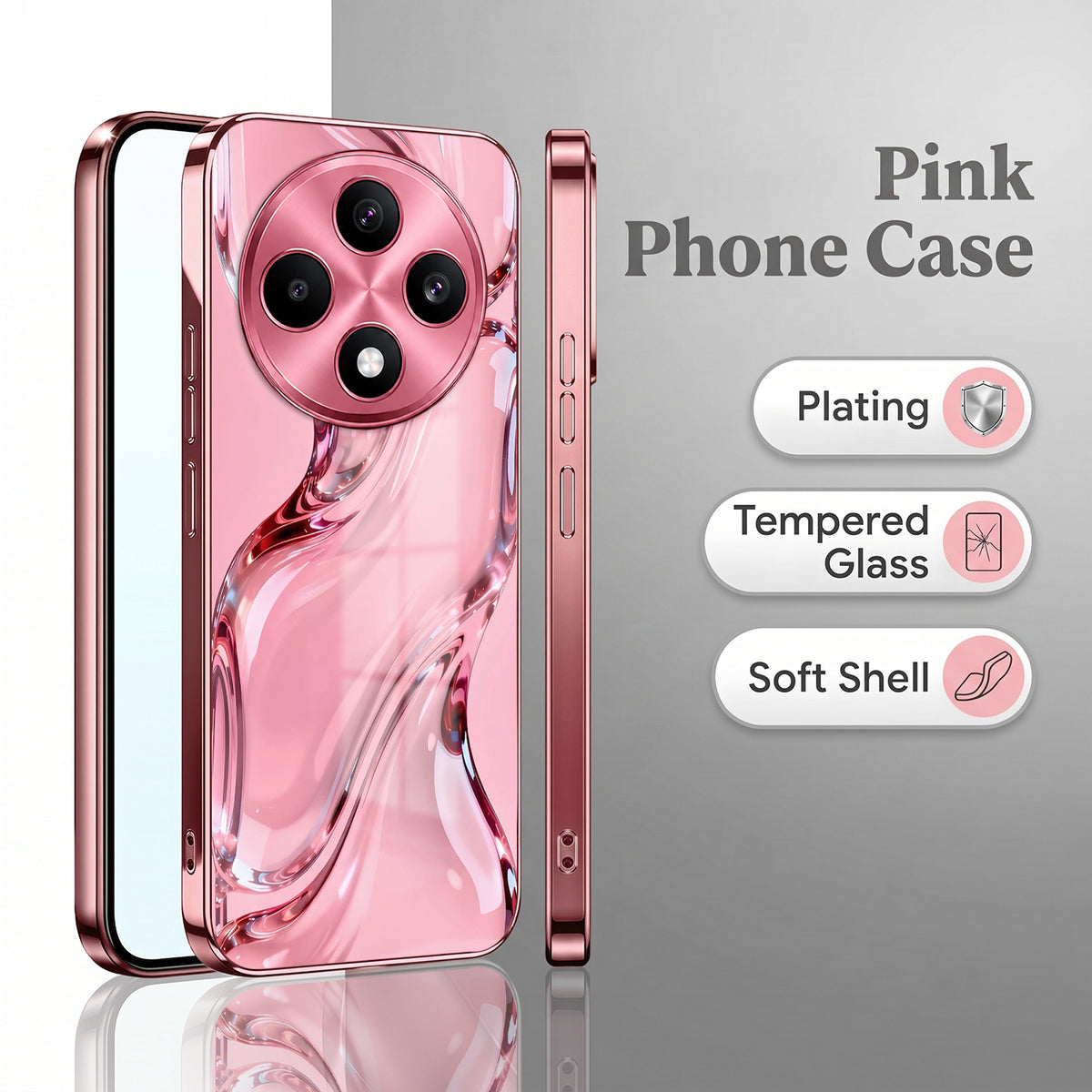 Oppo F27 5G Crystal Wave Energy Pink Electroplated Glass Phone Back Case