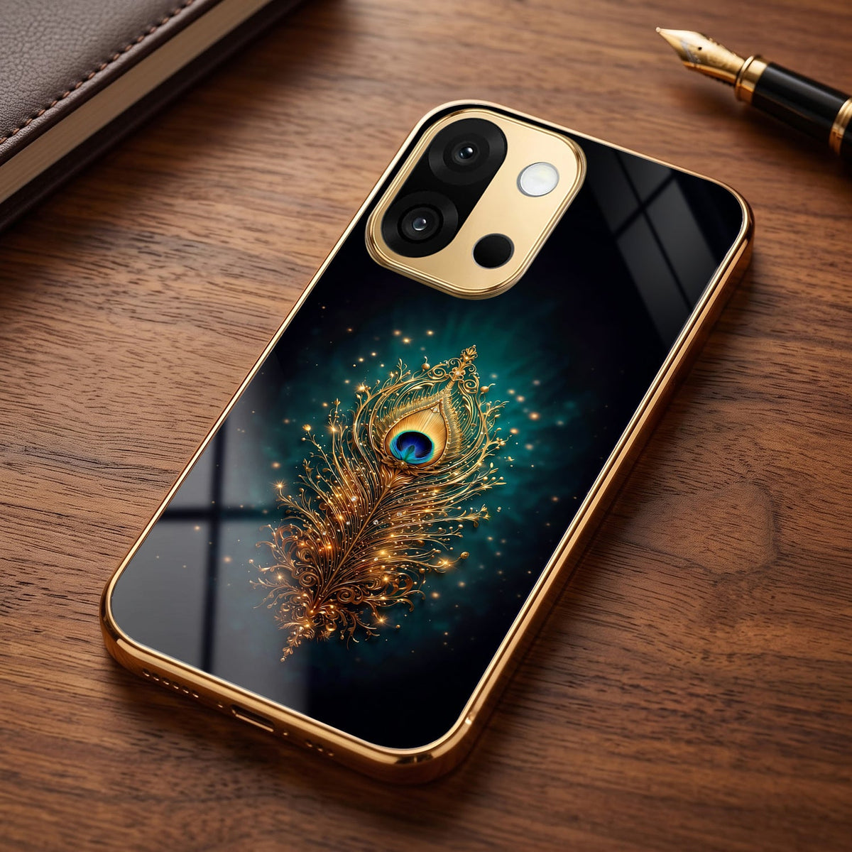 OnePlus 13s 5G Golden Peacock Feather Gold Electroplated Glass Phone Back Case