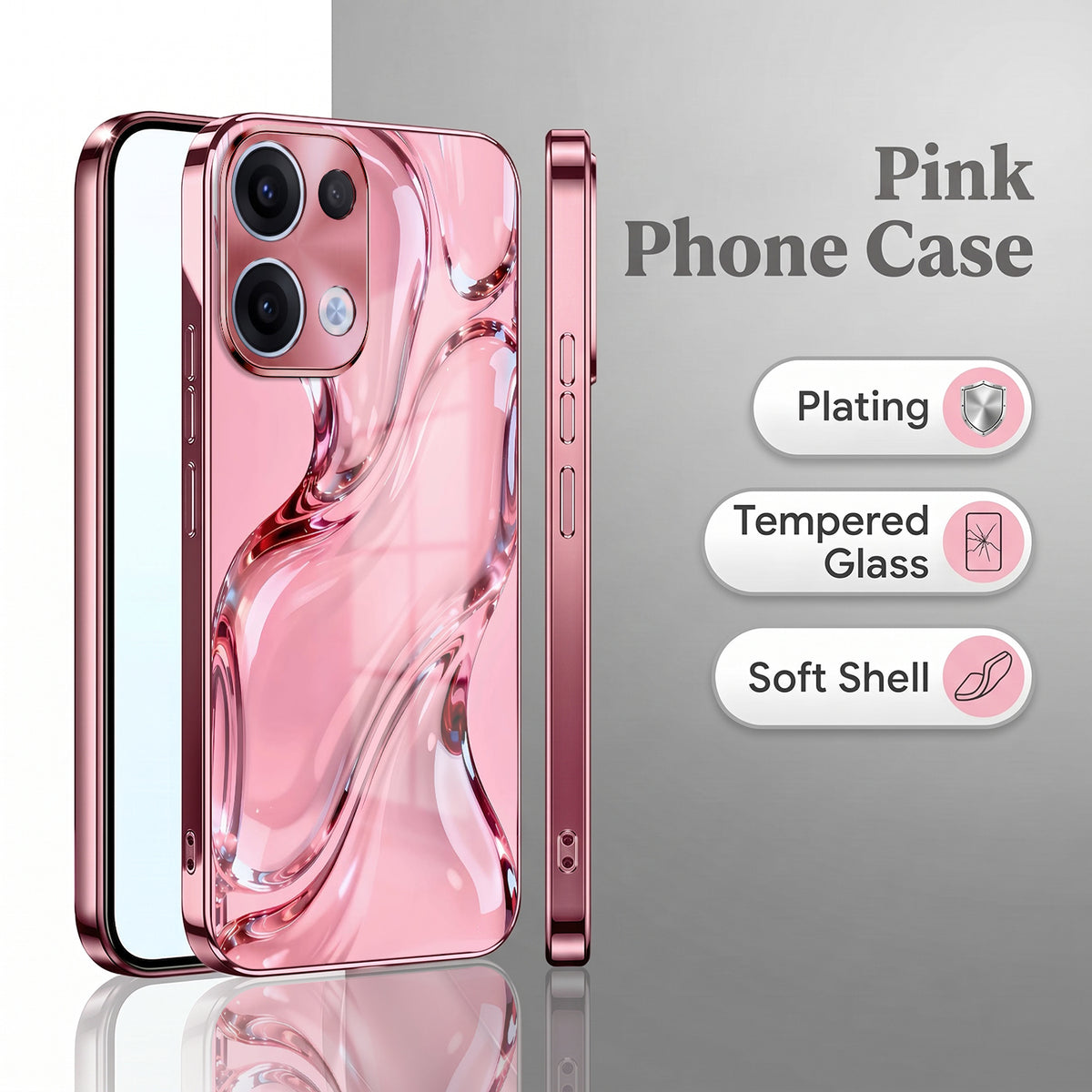 Oppo Reno 13 5G Crystal Wave Energy Pink Electroplated Glass Phone Back Case