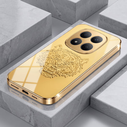 Redmi Note 15 Pro+ 5G Golden Tiger Face Gold Electroplated Glass Phone Back Case