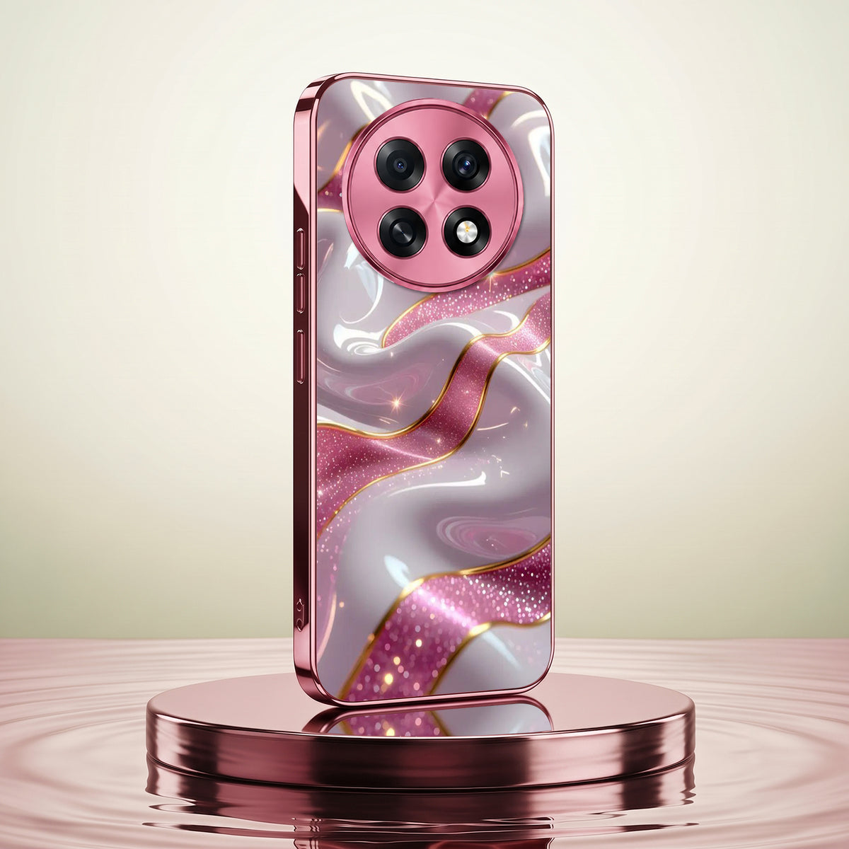 Oppo F31 Pro+ 5G Pearl Marble Pink Electroplated Glass Phone Back Case
