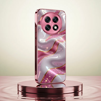 Oppo F31 Pro+ 5G Pearl Marble Pink Electroplated Glass Phone Back Case
