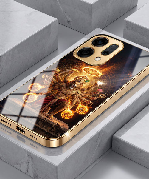 Oppo Reno 14 5G Lord Narasimha Gold Electroplated Glass Phone Back Case