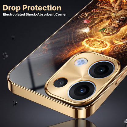 Oppo Reno 13 5G Lord Narasimha Gold Electroplated Glass Phone Back Case