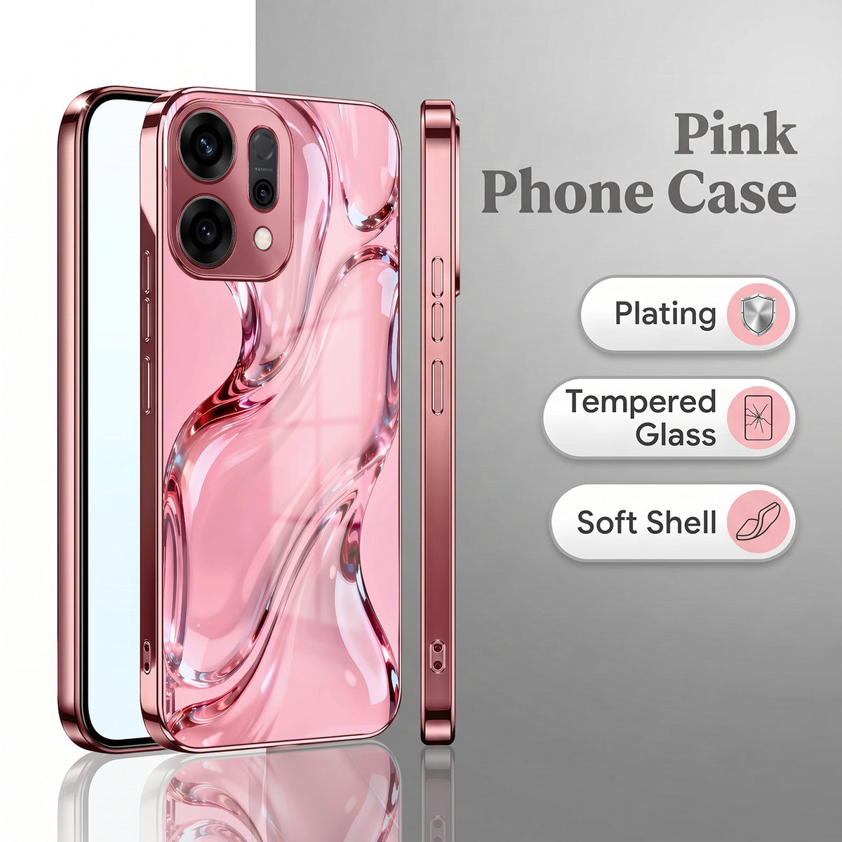 Oppo Reno 14 5G Crystal Wave Energy Pink Electroplated Glass Phone Back Case