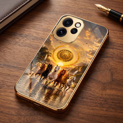 Oppo Reno 15 Pro Mini 5G Celestial Seven Horses Gold Electroplated Glass Phone Back Case