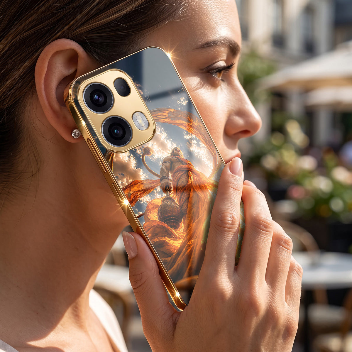 Oppo Reno 13 Pro 5G Divine Hanuman Gold Electroplated Glass Phone Back Case