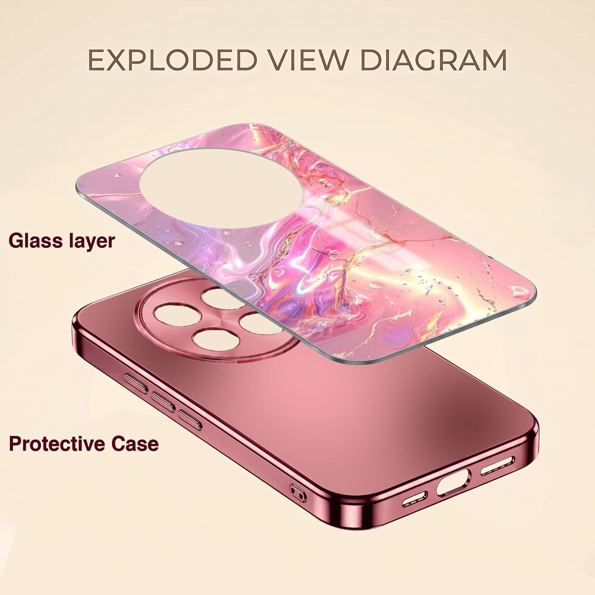Oppo F29 Pro 5G Pearl Aurora Pink Electroplated Glass Phone Back Case
