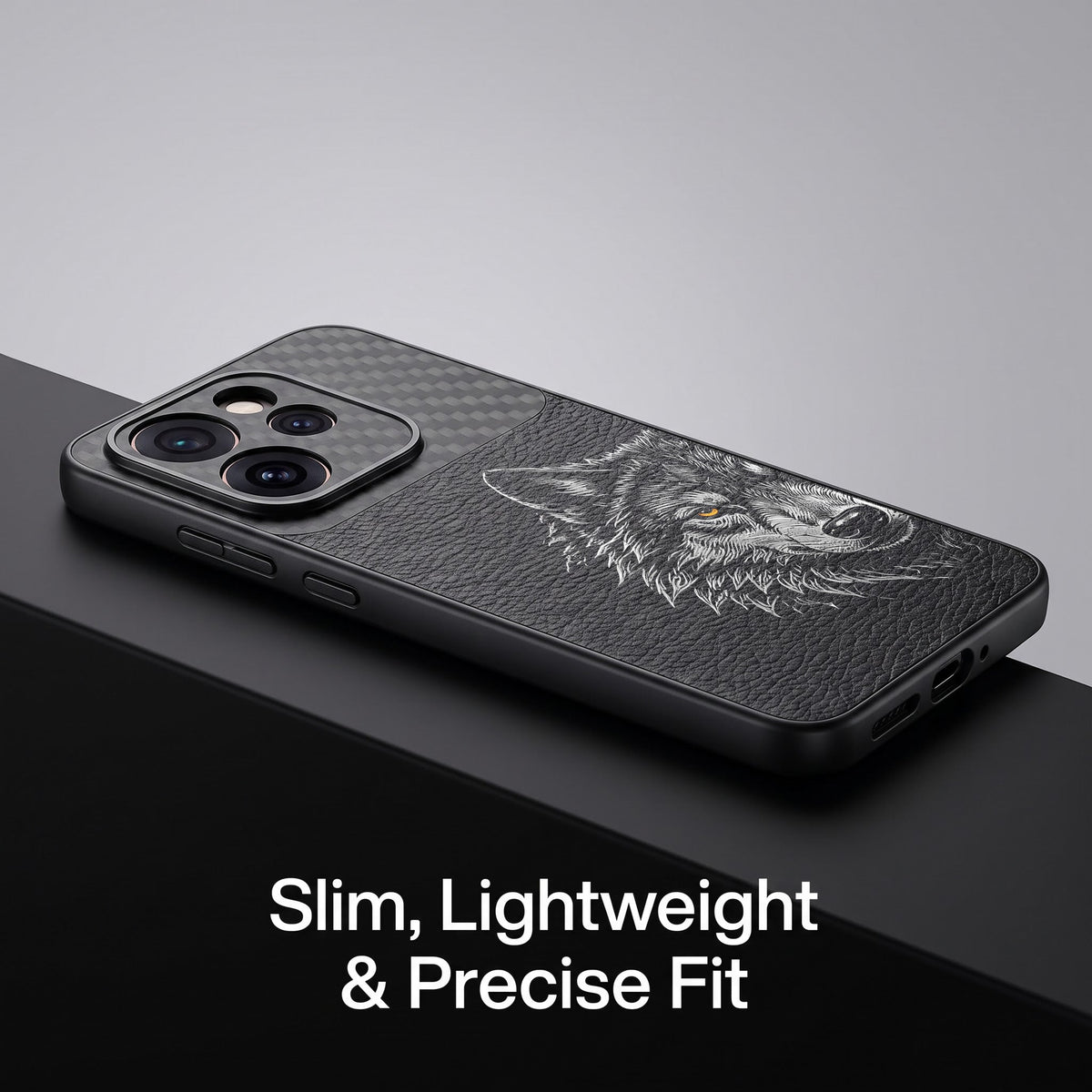 Oppo Reno 15 Pro Mini 5G Wolf Focus Carbon Fiber Leather Hybrid Back Case