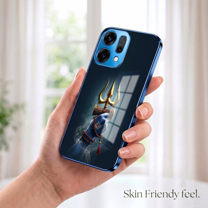 Oppo Reno 14 5G Divine Shiva Trisul Blue Electroplated Glass Phone Back Case