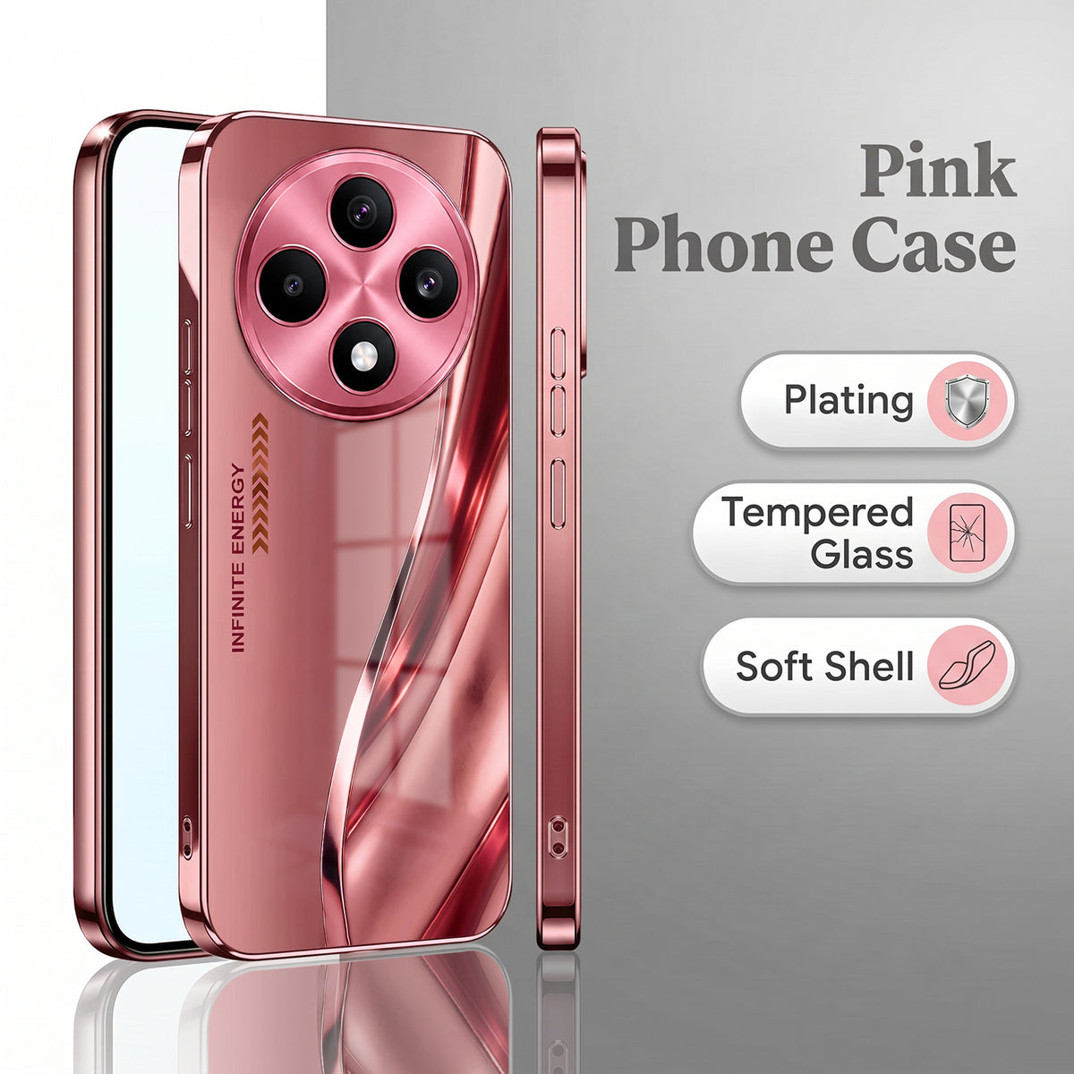 Oppo F27 Pro+ 5G Luxury Infinity Energy Pink Electroplated Glass Phone Back Case