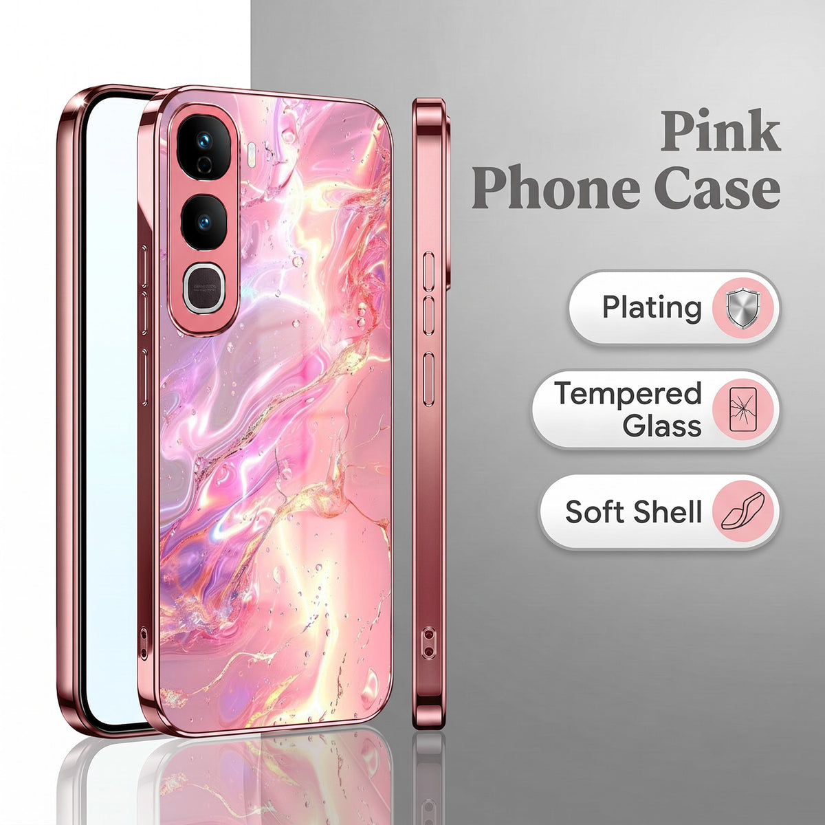 Vivo Y400 Pro 5G Pearl Aurora Pink Electroplated Glass Phone Back Case