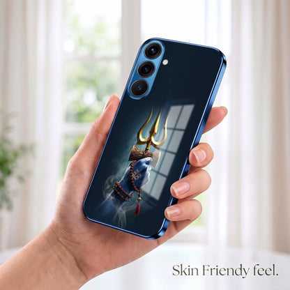 Samsung Galaxy A56 5G Divine Shiva Trisul Blue Electroplated Glass Phone Back Case