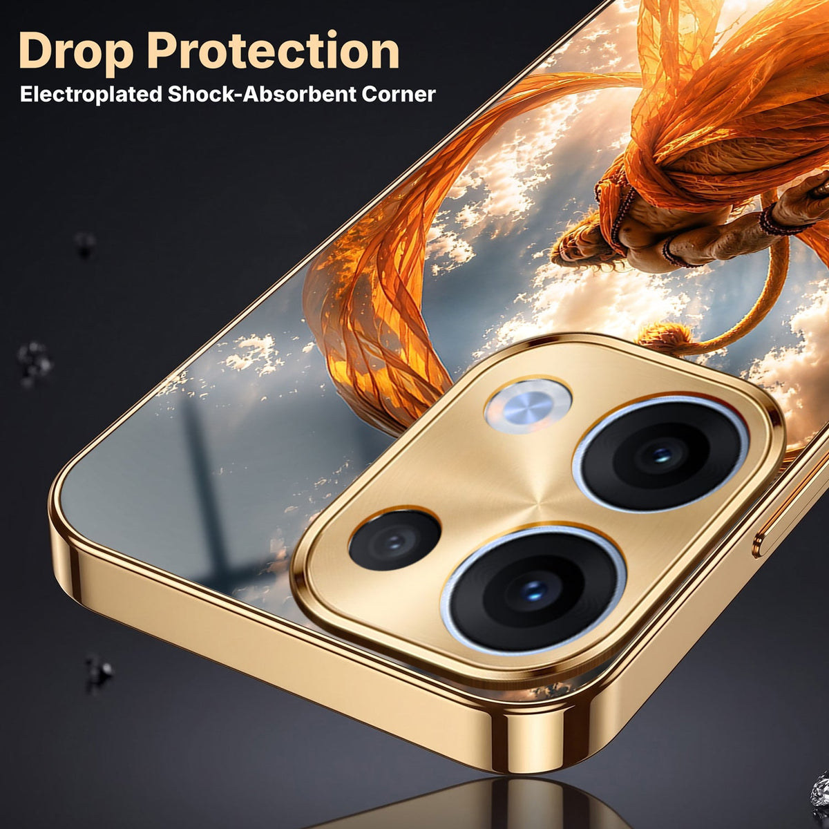 Oppo Reno 13 5G Divine Hanuman Gold Electroplated Glass Phone Back Case
