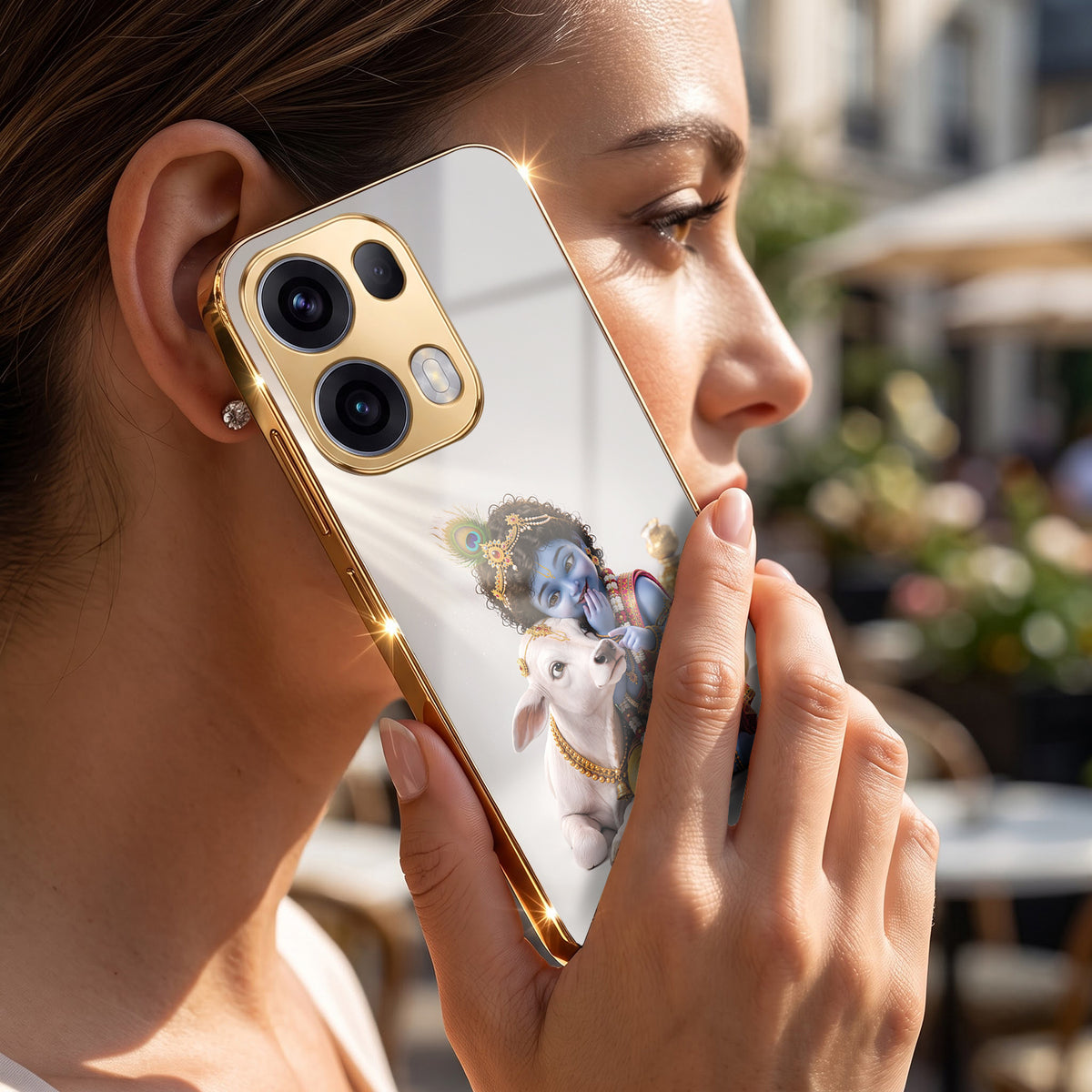 Oppo Reno 13 Pro 5G Bal Krishna Blessings Gold Electroplated Glass Phone Back Case