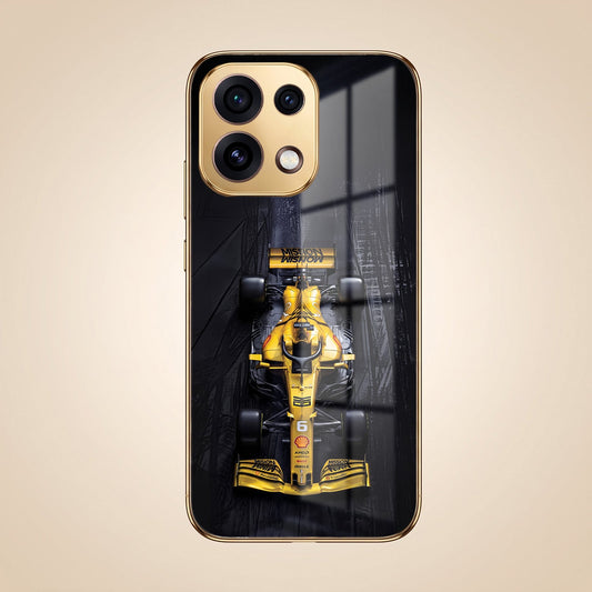 Oppo Reno 16C 5G F1 Racing Car Gold Electroplated Glass Phone Back Case