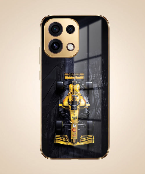 Oppo Reno 16C 5G F1 Racing Car Gold Electroplated Glass Phone Back Case