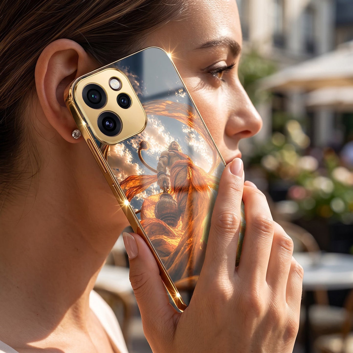 Oppo Reno 15 Pro Mini 5G Divine Hanuman Gold Electroplated Glass Phone Back Case