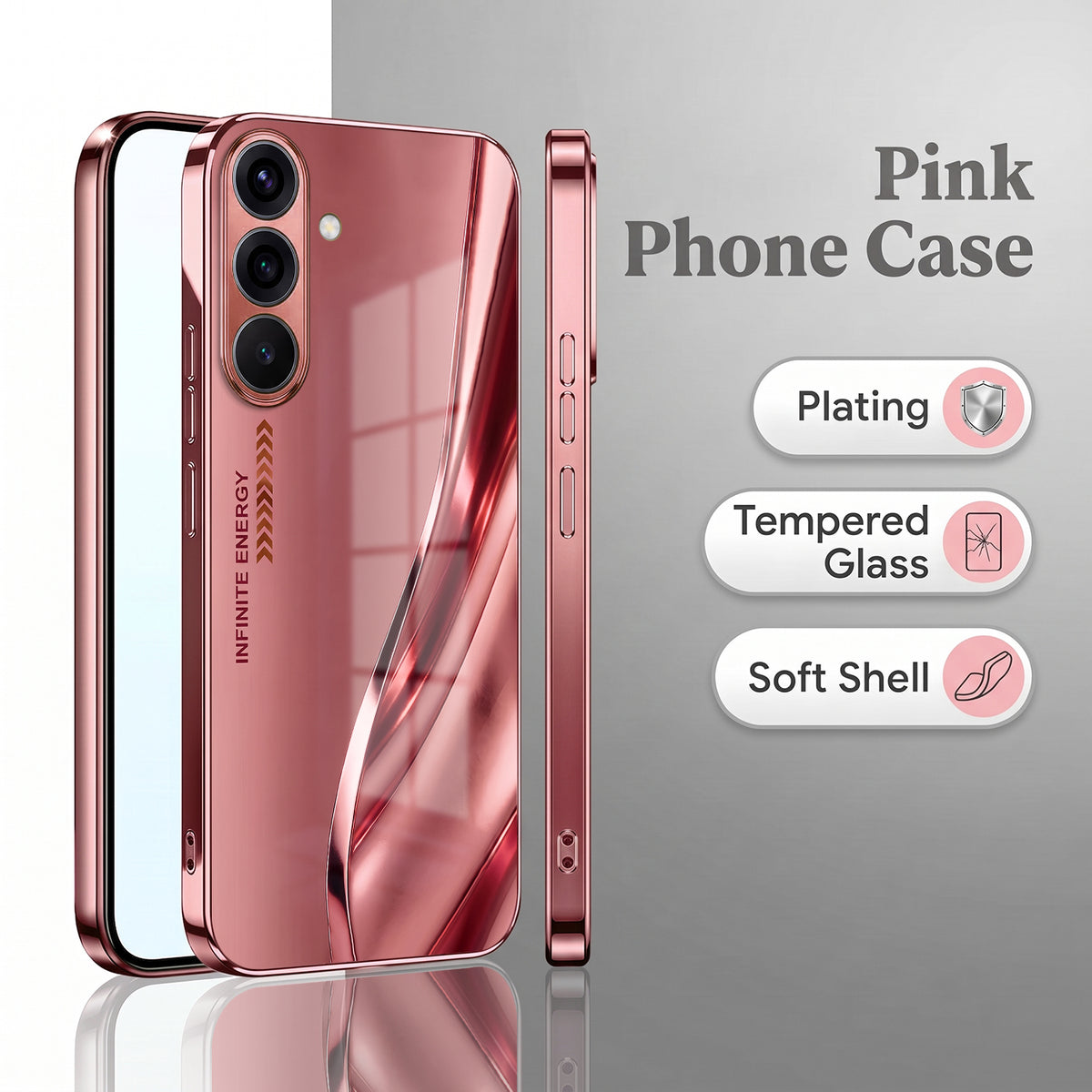 Samsung Galaxy A36 5G Luxury Infinity Energy Pink Electroplated Glass Phone Back Case