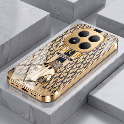 Redmi Note 15 Pro+ 5G Luxury Dior Gold Electroplated Glass Phone Back Case