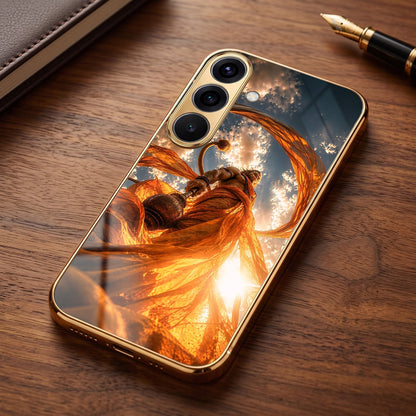 Samsung Galaxy A56 5G Divine Hanuman Gold Electroplated Glass Phone Back Case