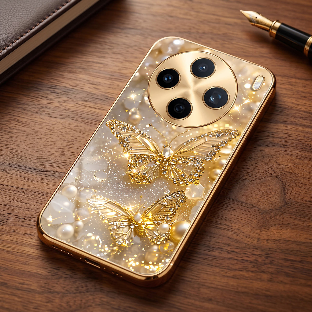 Vivo X200T 5G Golden Butterfly Gold Electroplated Glass Phone Back Case