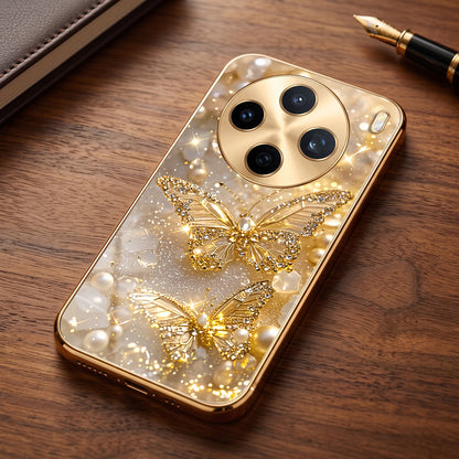 Vivo X200T 5G Golden Butterfly Gold Electroplated Glass Phone Back Case