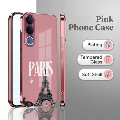 Vivo V70 FE 5G Luxury Paris Tower Pink Electroplated Glass Phone Back Case