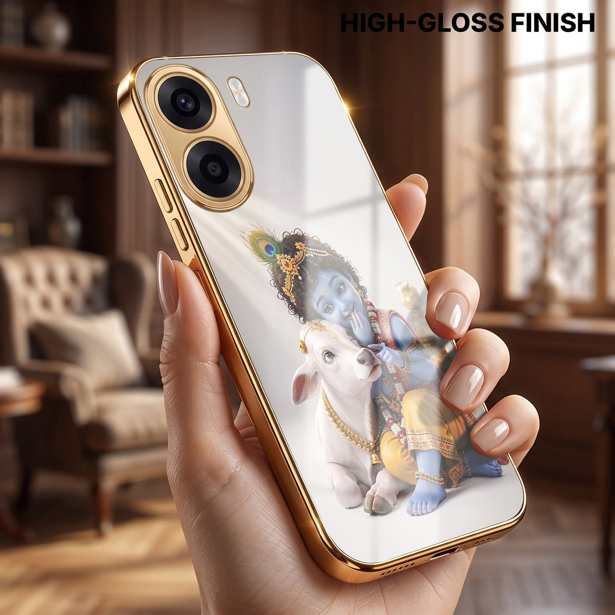 Oppo K14x 5G Bal Krishna Blessings Gold Electroplated Glass Phone Back Case