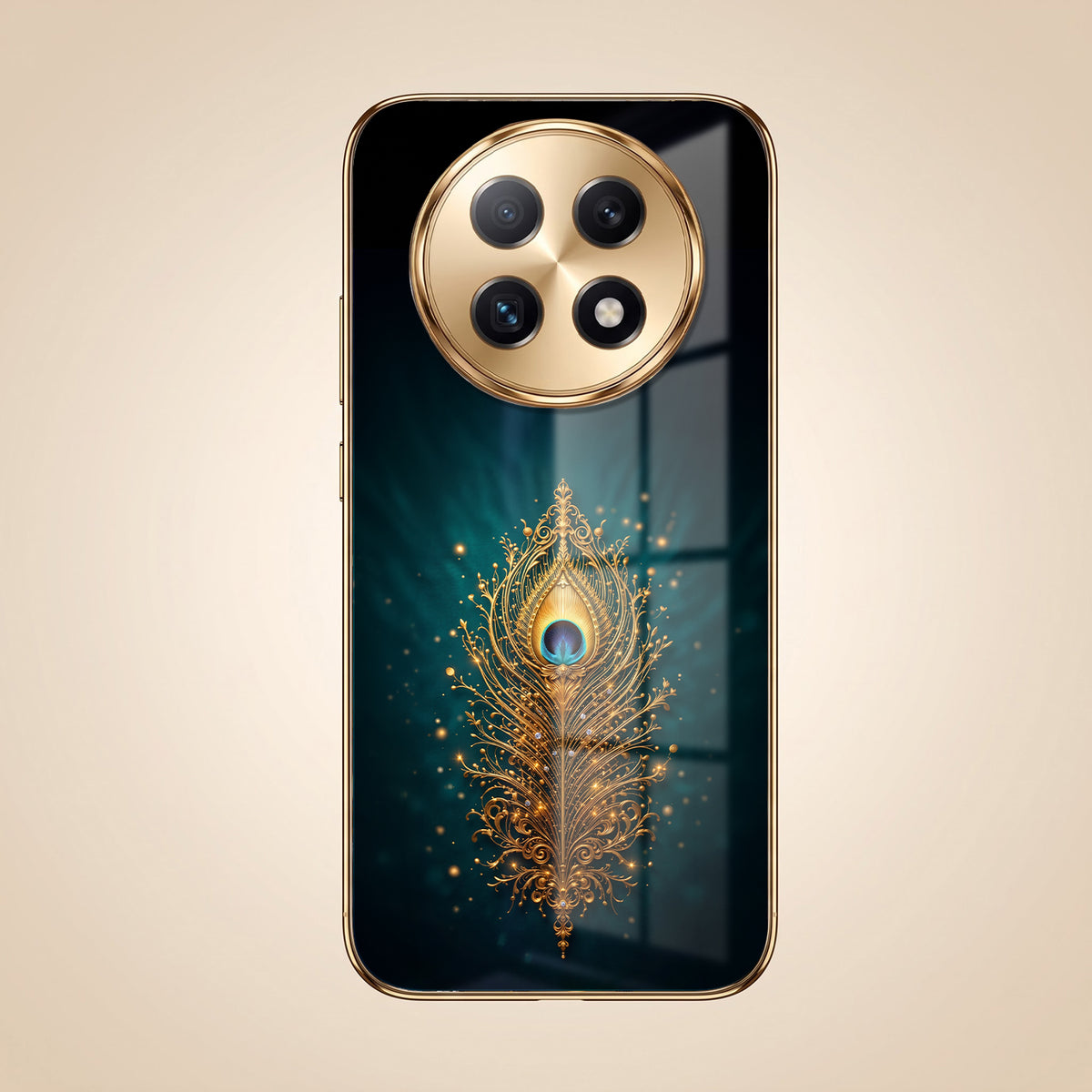 Oppo F29 Pro 5G Golden Peacock Feather Gold Electroplated Glass Phone Back Case