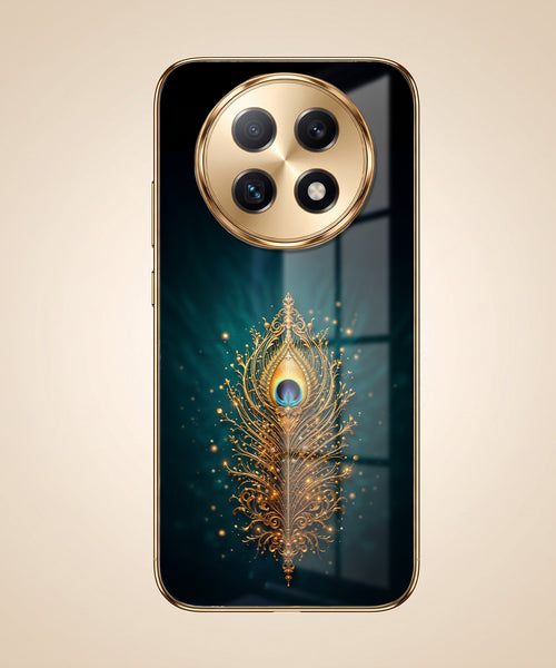 Oppo F29 Pro 5G Golden Peacock Feather Gold Electroplated Glass Phone Back Case