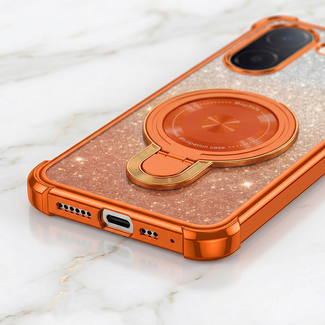 Vivo V60e 5G Invincible Bracket Ring Stand Shimmer Airbag Cosmic Orange Case