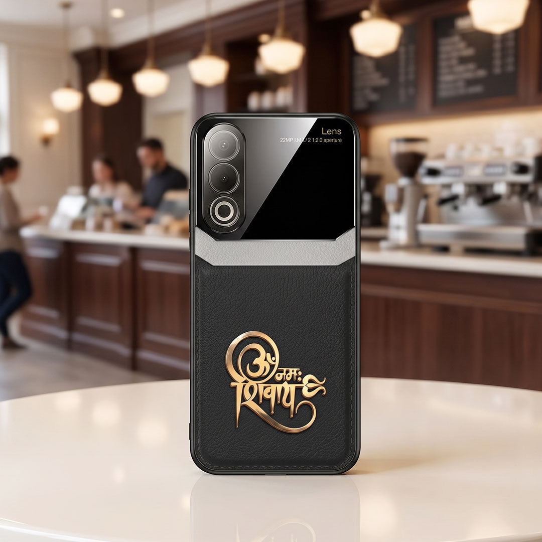 Oppo K12x 5G Om Namah Shivay 3D Gold Metal Leather Back Case