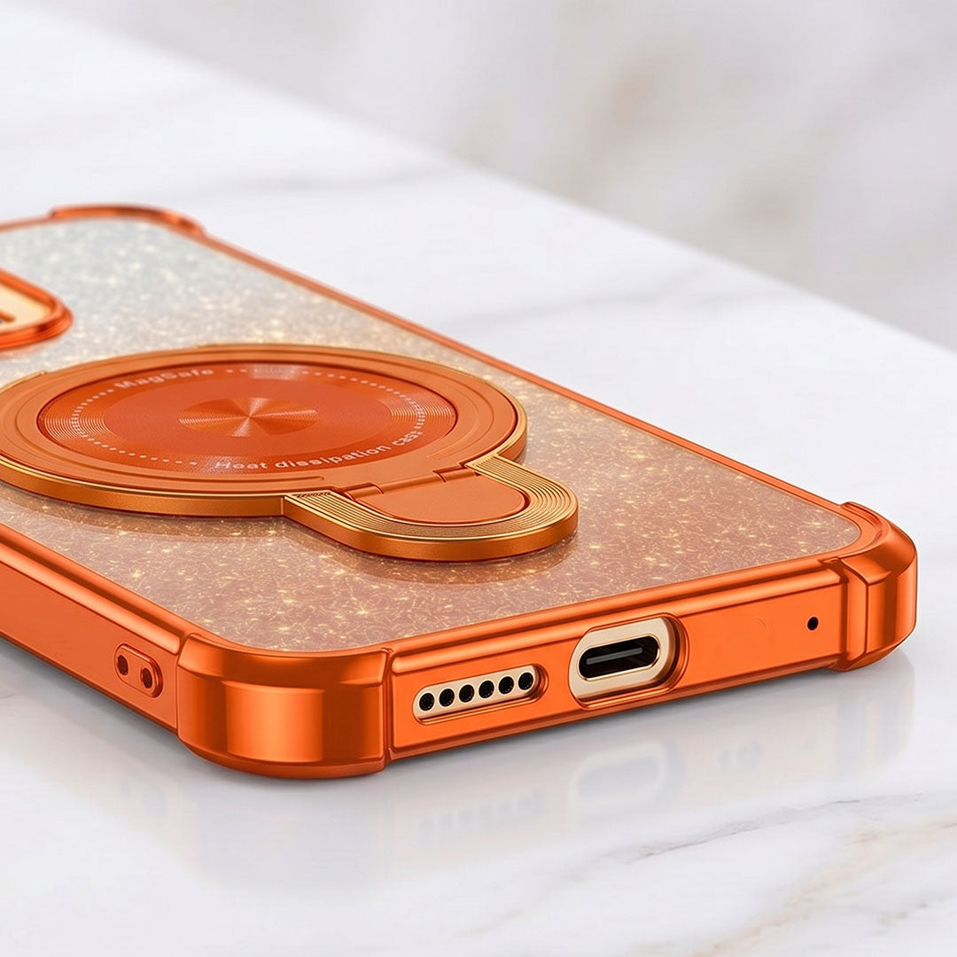 Oppo Reno 15 Pro Mini 5G Invincible Bracket Ring Stand Shimmer Airbag Cosmic Orange Case