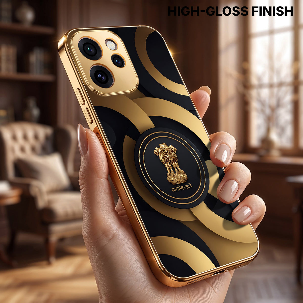 Oppo Reno 15 Pro Mini 5G Royal Emblem Gold Electroplated Glass Phone Back Case