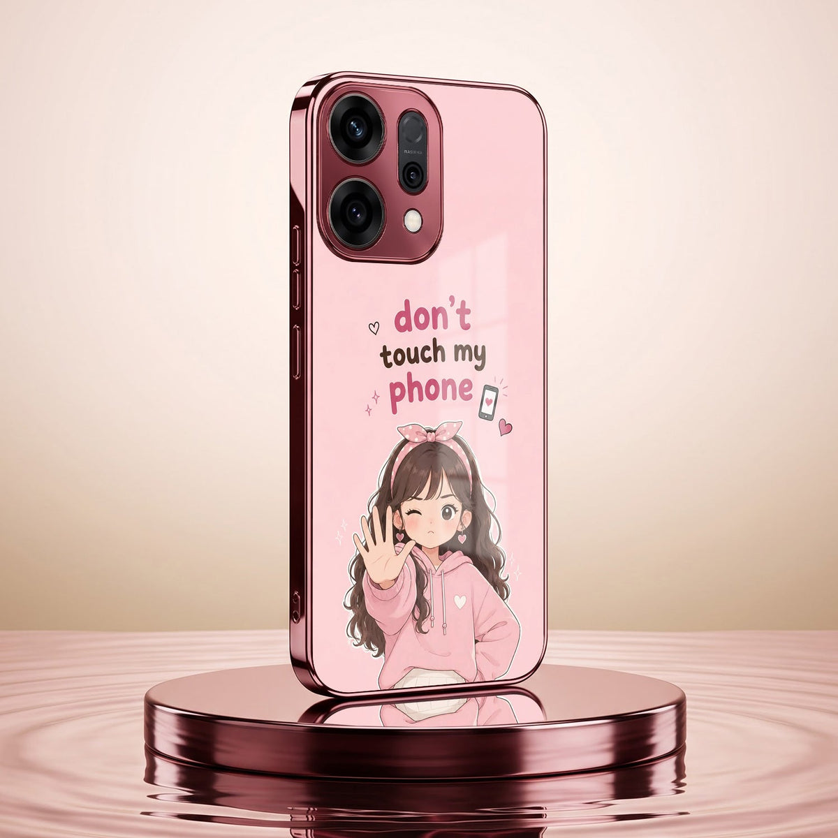 Oppo Reno 14 5G Luxury Anime Girl Pink Electroplated Glass Phone Back Case