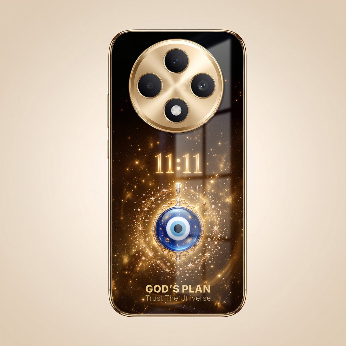 Oppo F27 5G God’s Plan Evil Eye Gold Electroplated Glass Phone Back Case