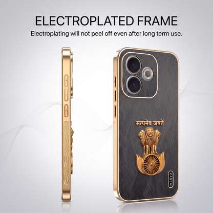 Oppo A5 Pro 5G Satyamev Jayate 3D Electroplated Frame Gold Thread Pattern Hard Back Case
