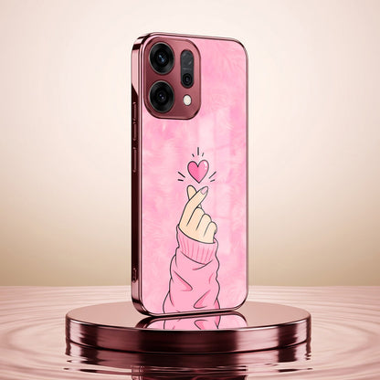 Oppo Reno 14 5G Luxury Heart Pink Electroplated Glass Phone Back Case