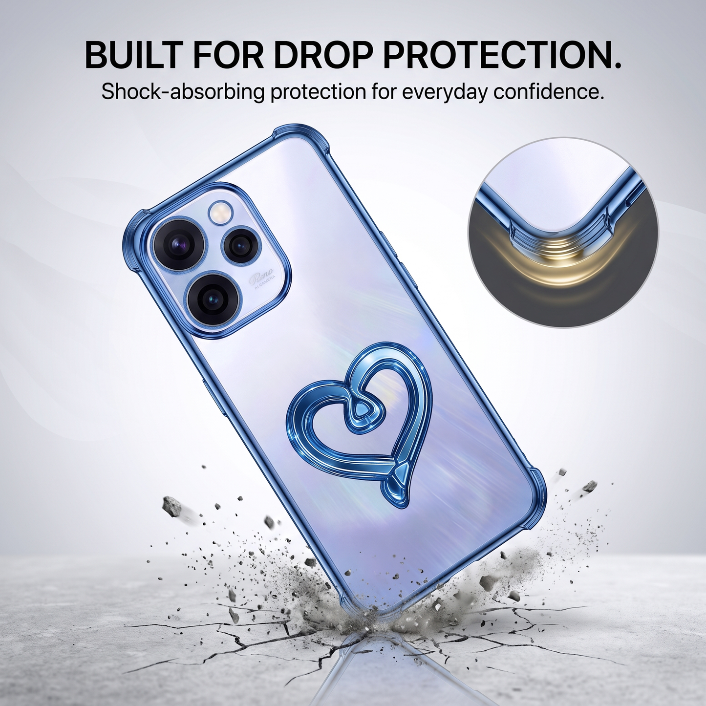 Oppo Reno 15 Pro Mini 5G Premium Heart Transparent Shockproof Airbag Phone Case
