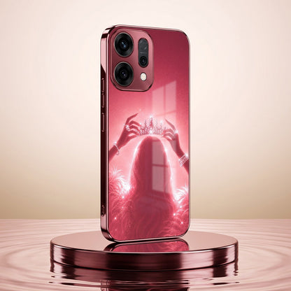 Oppo Reno 14 5G Luxury Crown Queen Pink Electroplated Glass Phone Back Case
