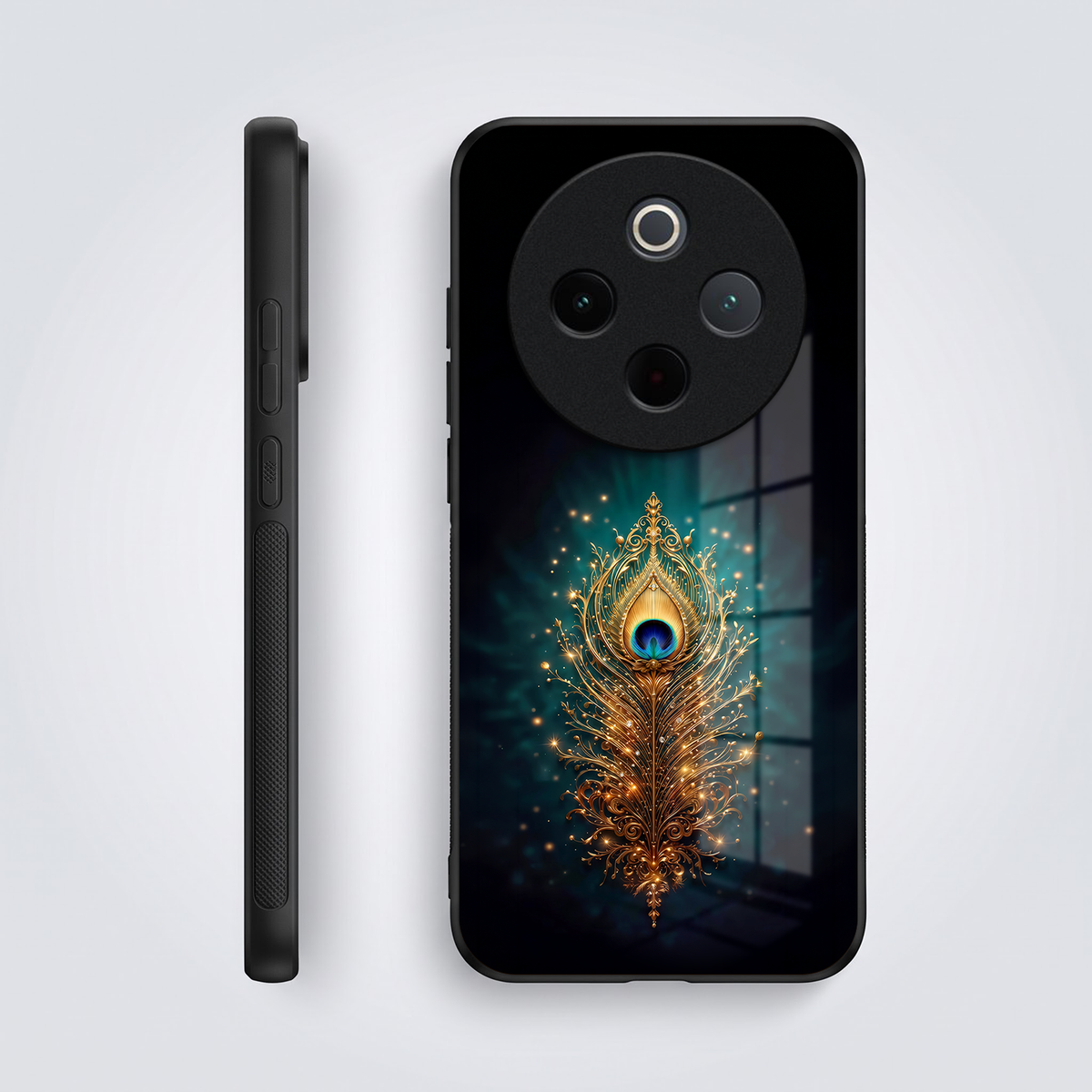 Vivo T4 5G Golden Peacock Feather Acrylic Glass Back Case